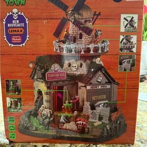Lemax Haunted Windmill with Skeletons and Tombstones